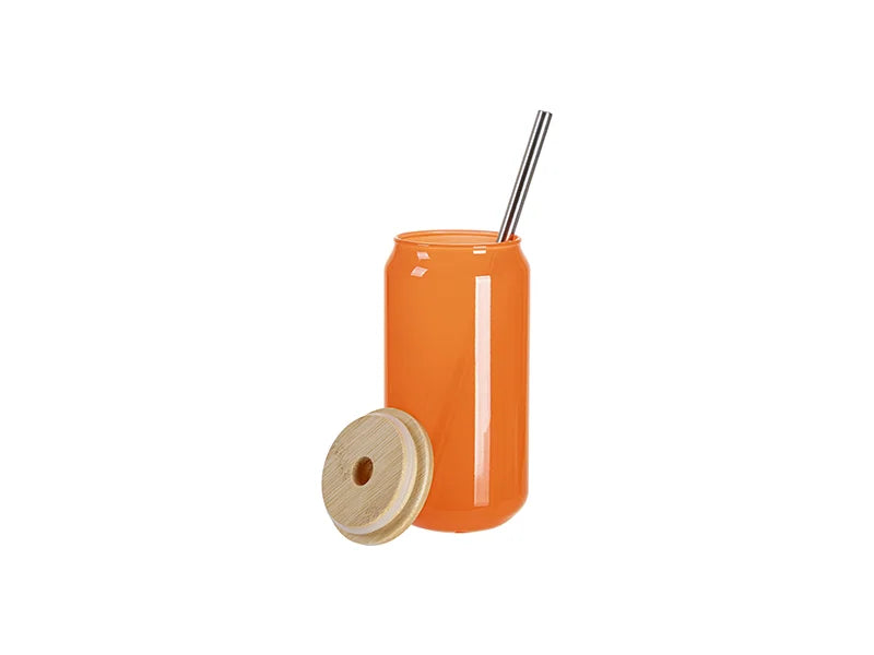 550ml Thermal Color Change Glass Can With Bamboo Lid(Orange)