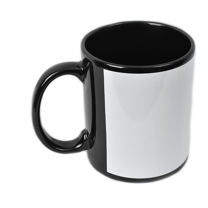 11 Oz Black Mug With White Rectangle Patch