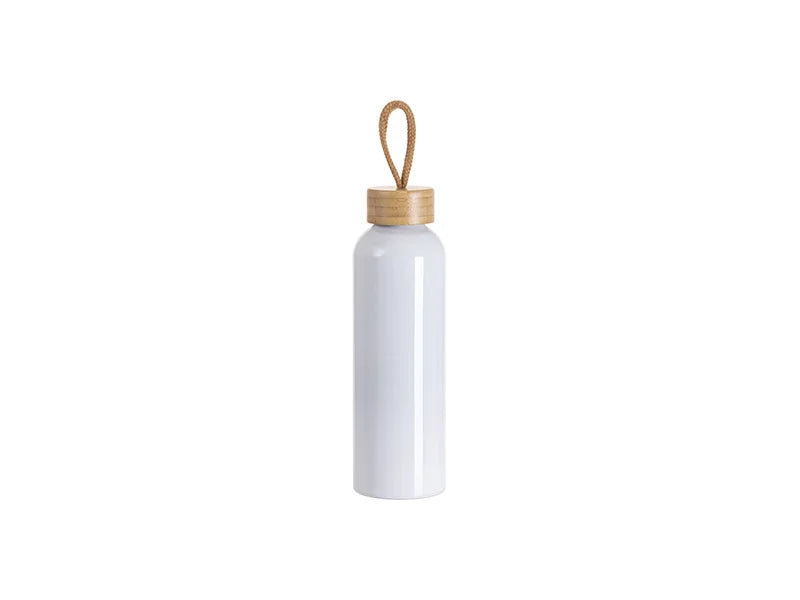 600ml Aluminum Water Bottle W/Bamboo Lid (White)