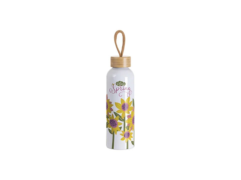600ml Aluminum Water Bottle W/Bamboo Lid (White)