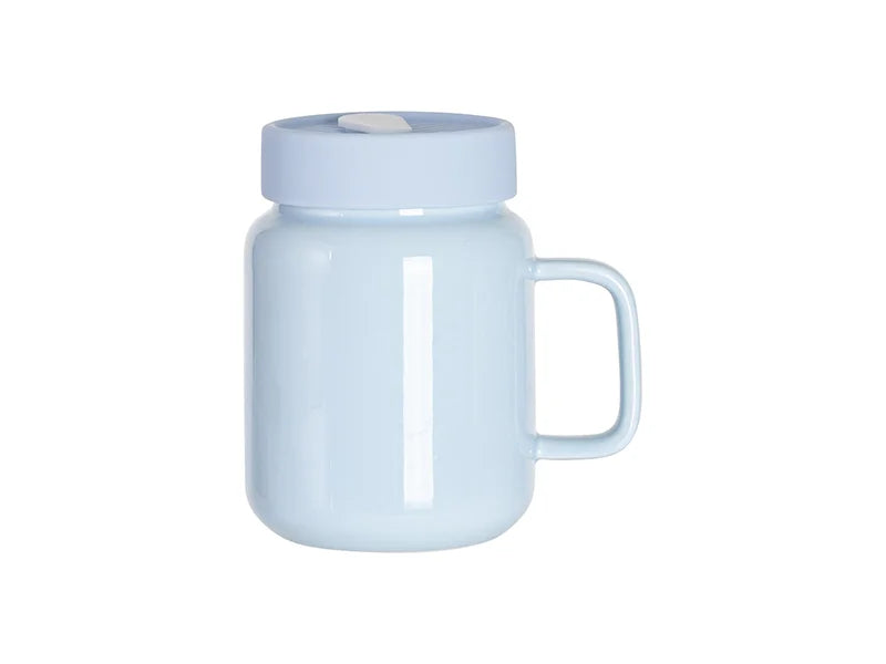 500ml Ceramic Mason Jar With Light Blue Silicon Lid (Light Blue)