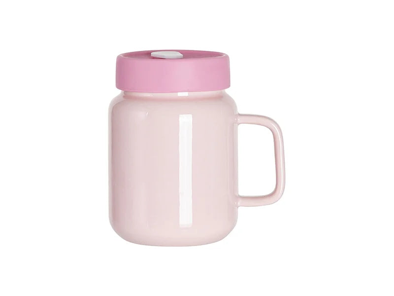 500ml Ceramic Mason Jar With Pink Silicon Lid (Pink)
