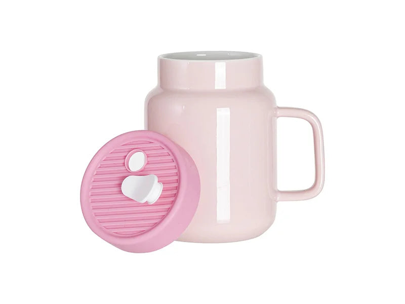 500ml Ceramic Mason Jar With Pink Silicon Lid (Pink)