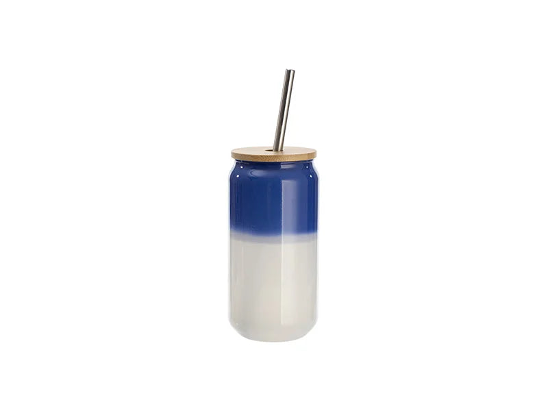 550ml Thermal Color Change Glass Can With Bamboo Lid(Blue)