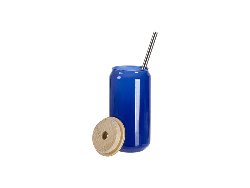 550ml Thermal Color Change Glass Can With Bamboo Lid(Blue)