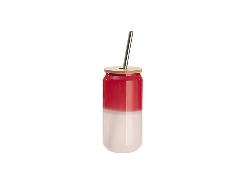 550ml Thermal Color Change Glass Can With Bamboo Lid(Red)