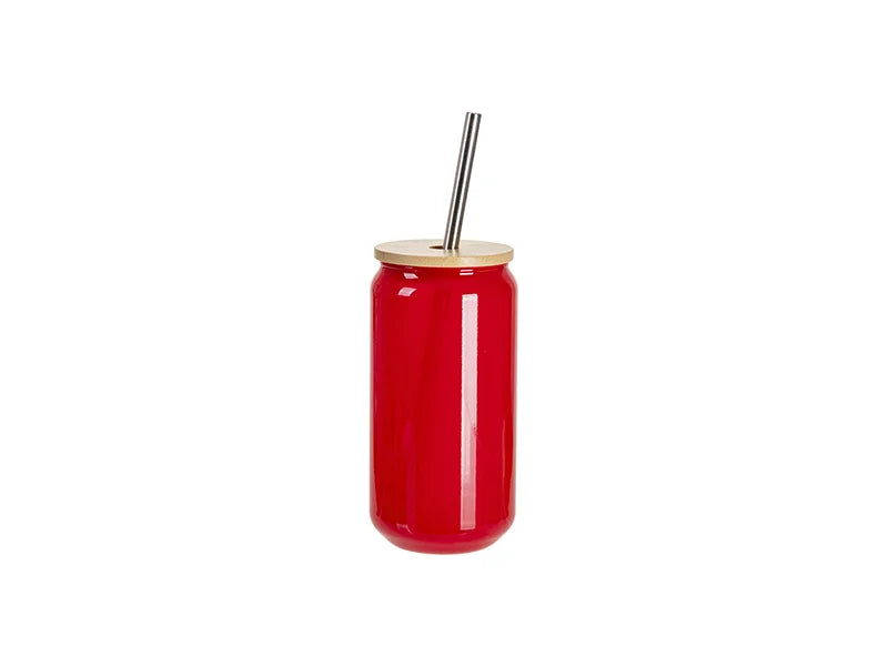 550ml Thermal Color Change Glass Can With Bamboo Lid(Red)