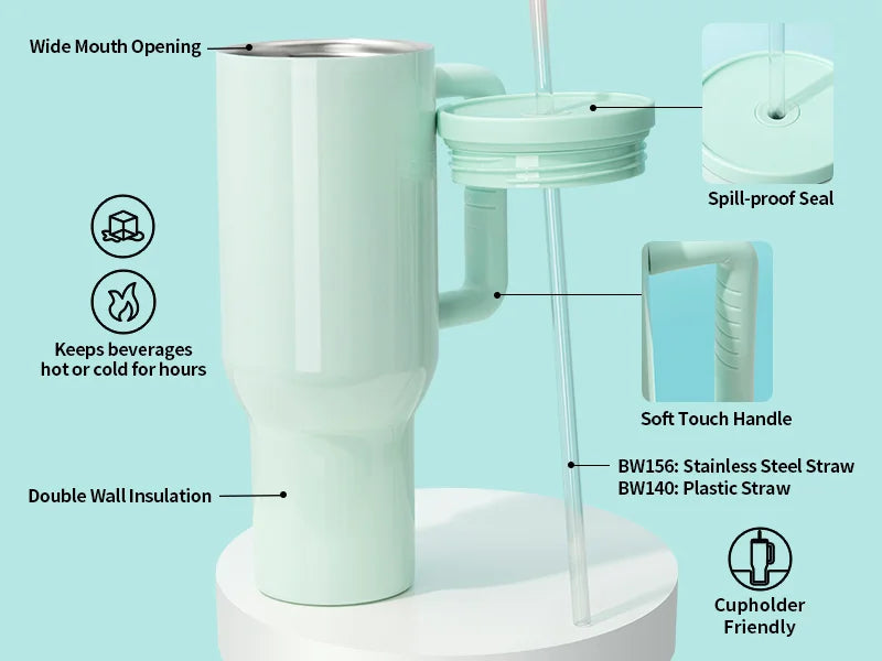 1200ml Stainless Steel Travel Tumbler (Glossy, Seafoam Green)