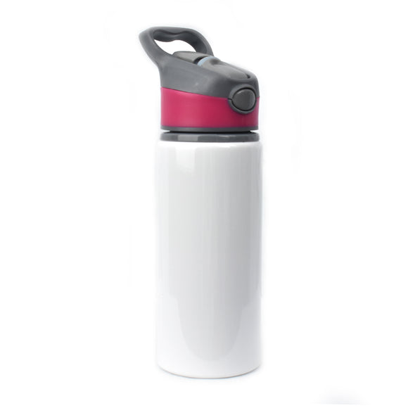 650ml Alu Water Bottle With Rose Red Cap (White)