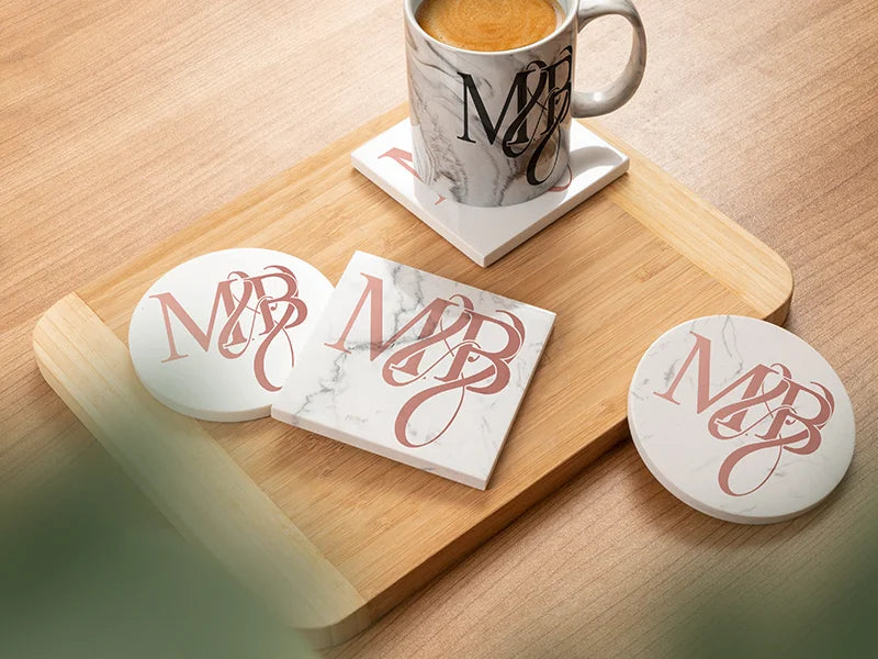 Round Marble Coaster with Cork