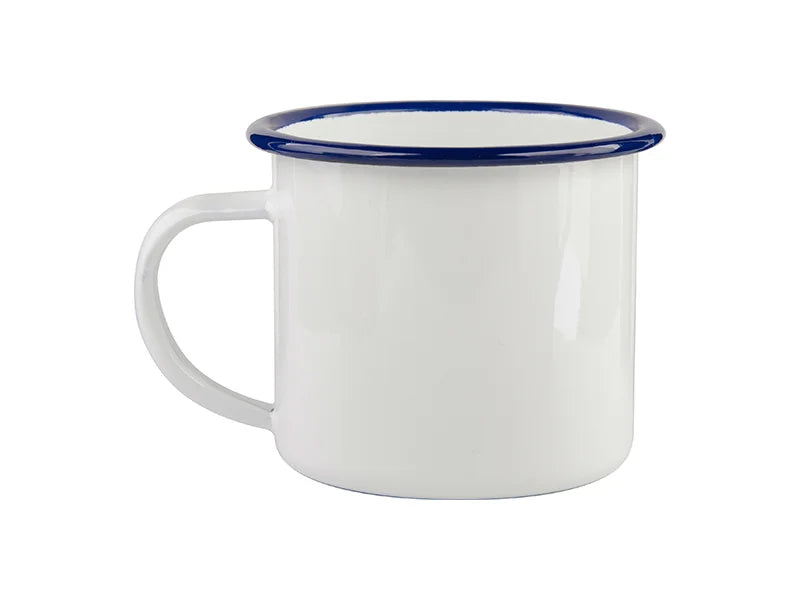 12Oz/360Ml Coloured Enamel Mug Blue Rim
