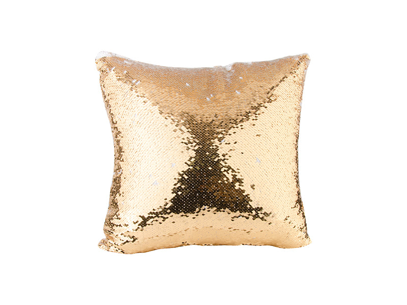 Flip Sequin Pillow Cover (Gold w/White)