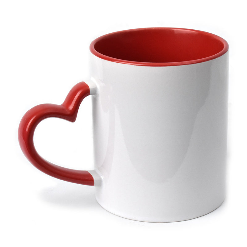 11Oz Inner Rim Red Mug - Heart Handle