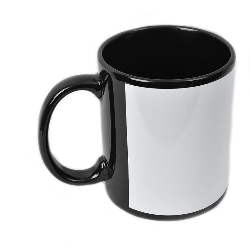 11 Oz Black Mug with White Rectangle Patch