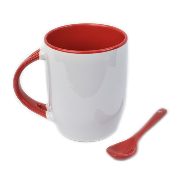 11Oz White Mug Inner Red with Spoon