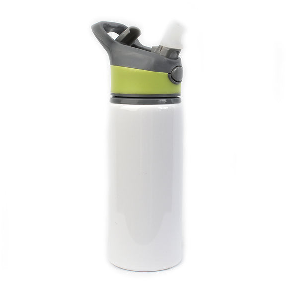 650ml Alu Water Bottle With Green Cap (White)