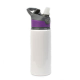 650ml Alu Water Bottle With Purple Cap (White)
